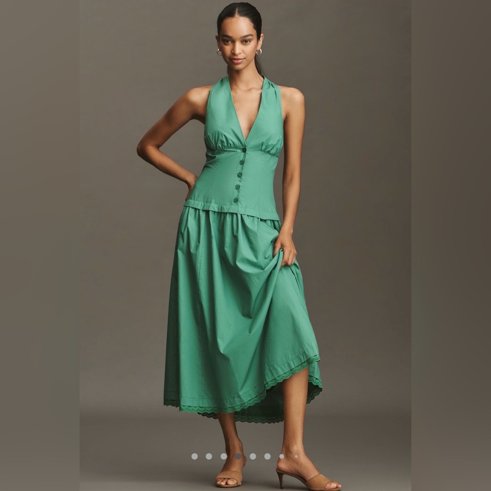 ❤️‍🔥Firm Price❤️‍🔥 Maeve halter v neck drop waist midi dress